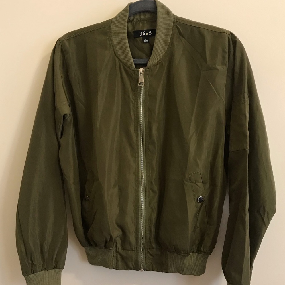 Hunter green silky bomber jacket